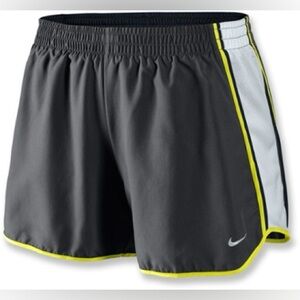 Nike Dri-FIT Tempo Running Shorts Gray White Neon Trim Women’s Size M